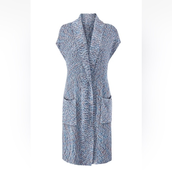 Cabi Love,Carol | Blue Knit Sleeveless Long Pocket Duster Cardigan | Maxi Vest - Picture 1 of 15